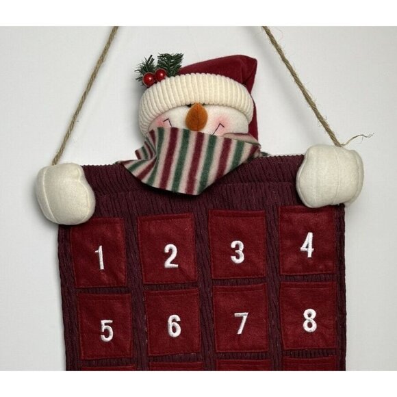 Snowman Hanging Fabric Advent Calendar 24 Numbered Pockets Christmas 38" Long - Picture 2 of 8